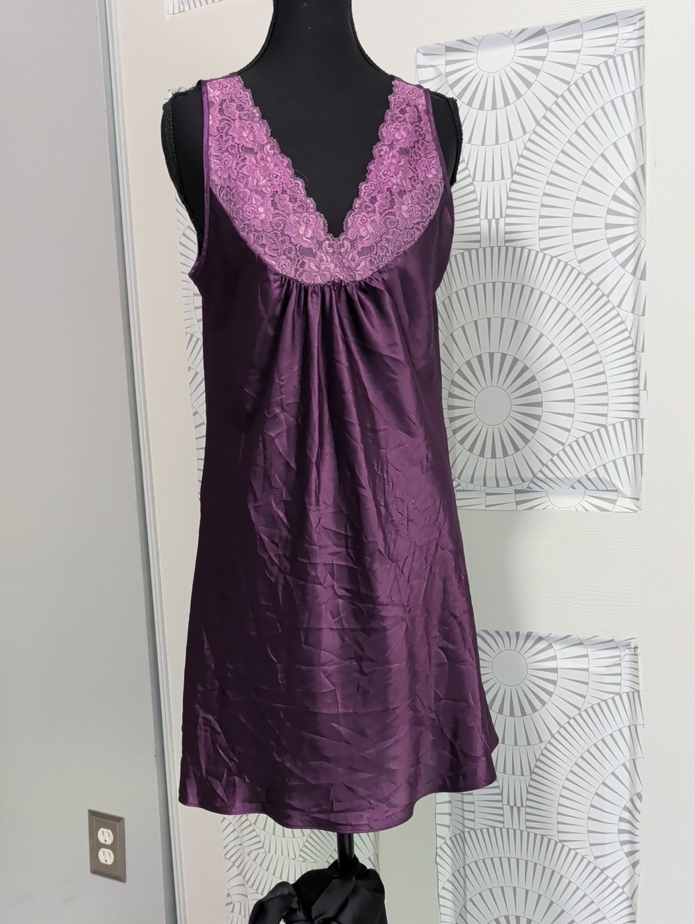 Purple Lace-Trim Satin Nightie